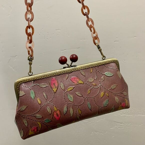 Handsewn Genuine Leather Wooden Ball Kisslock Clutch/Shoulder Bag/Crossbody - Picture 2 of 16